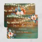 Blauwgroen koperhouten bloemlicht bewaar de datum notitiekaartje (Voorkant / Achterkant)