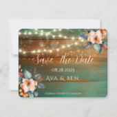 Blauwgroen koperhouten bloemlicht bewaar de datum notitiekaartje (Voorkant)