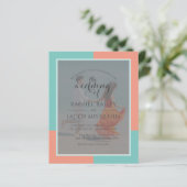 Blauwgroen & Koraal 2-foto budget bruiloft uitnodi (Staand voorkant)