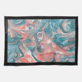 Blauwgroen koraal Abstract zwart origineel acryl Theedoek