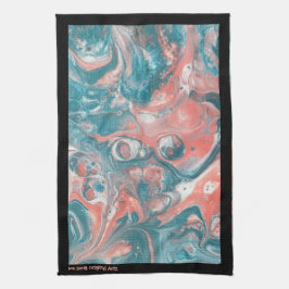 Blauwgroen koraal Abstract zwart origineel acryl Theedoek