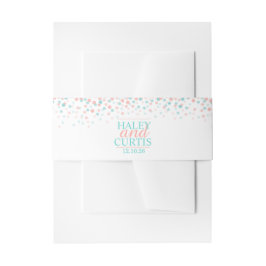 Blauwgroen koraal confetti stippen bruiloft aangep uitnodigingen wikkel