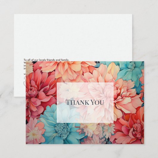 Blauwgroen, koraal en champagne bedankkaart (Voorkant / Achterkant)