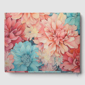 Blauwgroen, Koraal, en Champagne Bloemenhuwelijk Gastenboek (Achterkant)