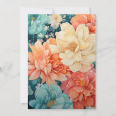 Blauwgroen, Koraal, en Champagne Bloemenhuwelijk Kaart (Achterkant)