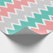 Blauwgroen, koraal- en grijs chevron-verpakkingspa cadeaupapier (Hoek)
