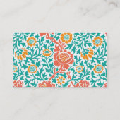 Blauwgroen koraal en Oranje retro Floral Damask Visitekaartje (Achterkant)