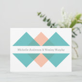 Blauwgroen koraal Geometric Triad Wedding Invite Kaart (Staand voorkant)