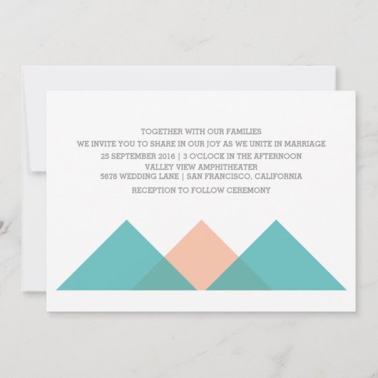 Blauwgroen koraal Geometric Triad Wedding Invite Kaart (Achterkant)