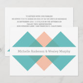 Blauwgroen koraal Geometric Triad Wedding Invite Kaart (Voorkant / Achterkant)