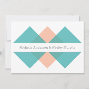 Blauwgroen koraal Geometric Triad Wedding Invite Kaart