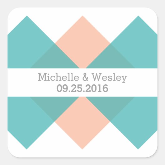 Blauwgroen koraal Geometric Triad Wedding Stickers (Voorkant)
