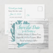Blauwgroen koraal gepersonaliseerd Save the Date B Briefkaart (Voorkant / Achterkant)