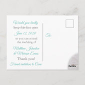 Blauwgroen koraal gepersonaliseerd Save the Date B Briefkaart (Achterkant)