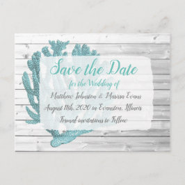 Blauwgroen koraal gepersonaliseerd Save the Date B Briefkaart