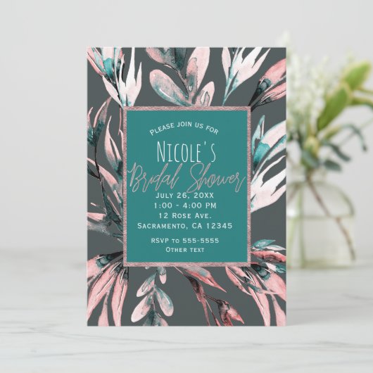 Blauwgroen koraal grijs Waterverf botanisch Vrijge Kaart (Staand voorkant)