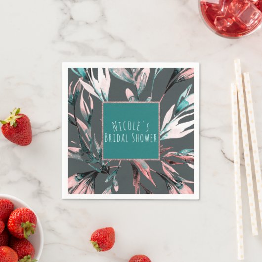 Blauwgroen Koraal Grijs Waterverf Botanische Glam Servet (Insitu)