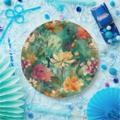 Blauwgroen, Koraal & Mauve Moderne Kunst Bloemen Papieren Bordje (Feest)