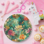 Blauwgroen, Koraal & Mauve Moderne Kunst Bloemen Papieren Bordje (Feest)