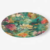 Blauwgroen, Koraal & Mauve Moderne Kunst Bloemen Papieren Bordje (Gekanteld)