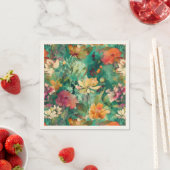 Blauwgroen, Koraal & Mauve Moderne Kunst Bloemen Servet (Insitu)