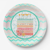 Blauwgroen & Koraal Verjaardagstaart Party Papier  Papieren Bordje (Voorkant)