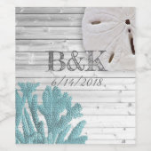 Blauwgroen koraal Wood Wood Beach Weddenschap Aang Wijn Etiket (Enkel label)