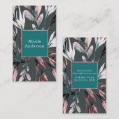 Blauwgroen koraalWaterverf Botanische glam Elegant Visitekaartje (Voorkant / Achterkant)