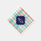 Blauwgroen koraalwit preppy Madras Monogram Servet (Hoek)