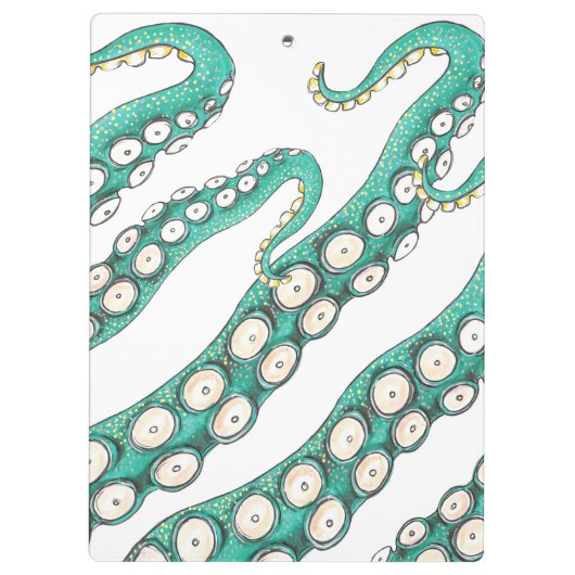 Blauwgroen Kraken Octopus Tentacles Ink Art Klembord (Achterkant)
