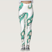 Blauwgroen Kraken Octopus Tentacles Ink Art Leggings (Voorkant)