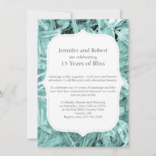 Blauwgroen Kristal 15e Jubileum Uitnodiging (Voorkant)