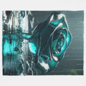 blauwgroen kristal Roos met vallende regendruppels Fleece Deken (Voorkant (Horizontaal))