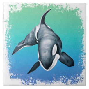 Blauwgroen kristal voor orca-walvis tegeltje