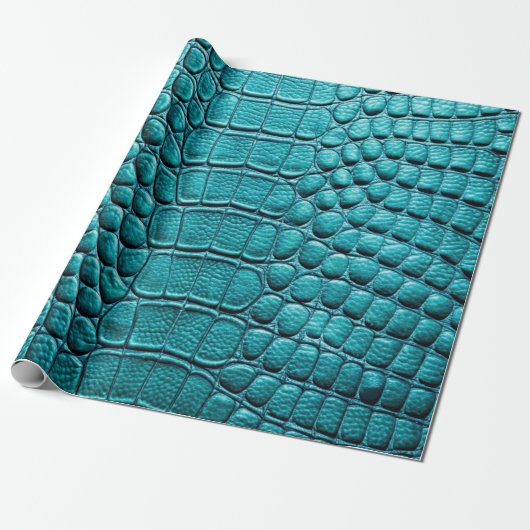 Blauwgroen krokodil alligator skin faux lederen pr cadeaupapier (Uitgerold)