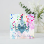 Blauwgroen kroonluchter Confetti vuurwerk New Year Kaart (Staand voorkant)