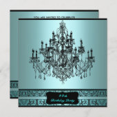 Blauwgroen kroonluchter elk nummer verjaardagsfees kaart (Voorkant / Achterkant)