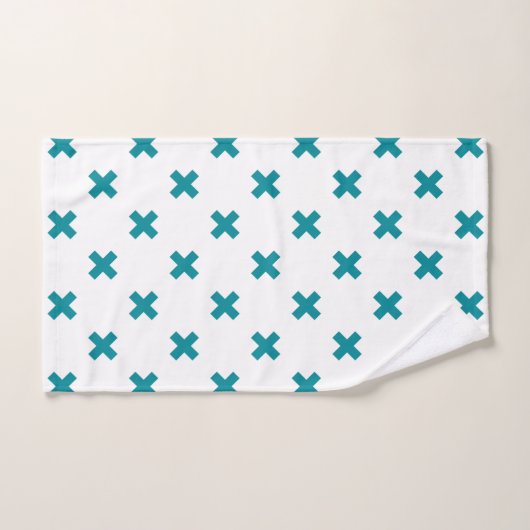 Blauwgroen kruisstiften op wit handdoek (Handdoek)