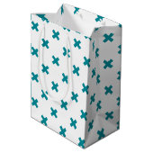 Blauwgroen kruisstiften op wit medium cadeauzakje (Achterkant Gekanteld)