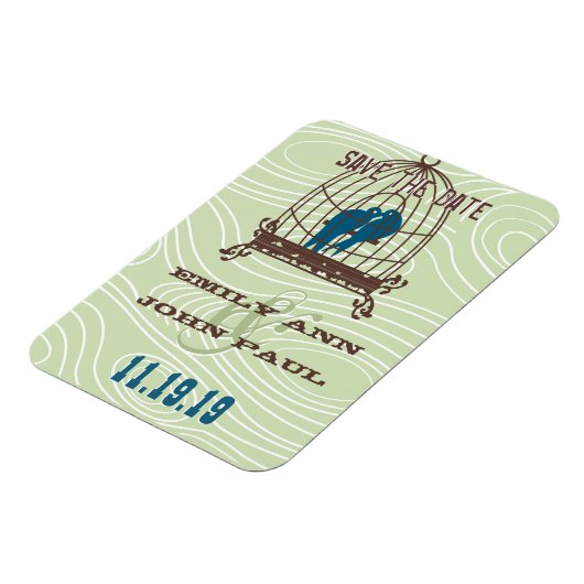 Blauwgroen kuil Tortelduifjes zitten in vogelkooi Magneet (Linkerzijde)