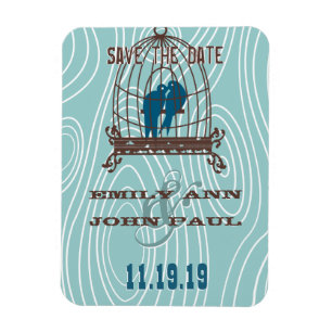 Blauwgroen kuil Tortelduifjes zitten in vogelkooi Magneet