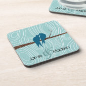 Blauwgroen kuil Tortelduifjes zitten in vogelkooi Onderzetter (Linkerzijde)