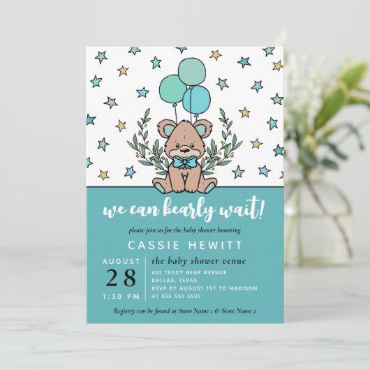 Blauwgroen kunnen we het Baby shower van de jongen Kaart (Staand voorkant)