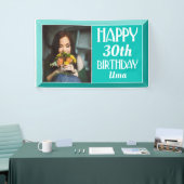 Blauwgroen Kunst Deco Beveled Foto Birthday Spandoek (Beurs)