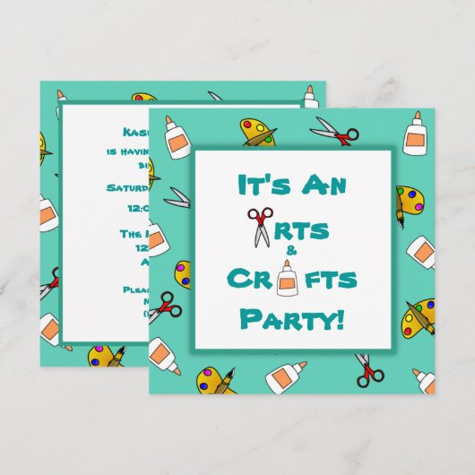 Blauwgroen Kunst en ambachtelijke kinderfeest Kaart (Voorkant / Achterkant)