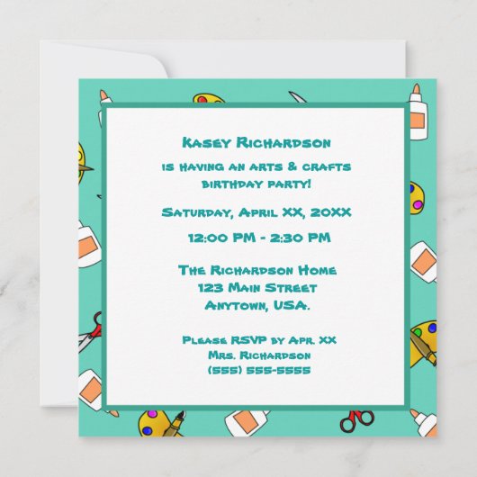 Blauwgroen Kunst en ambachtelijke kinderfeest Kaart (Achterkant)