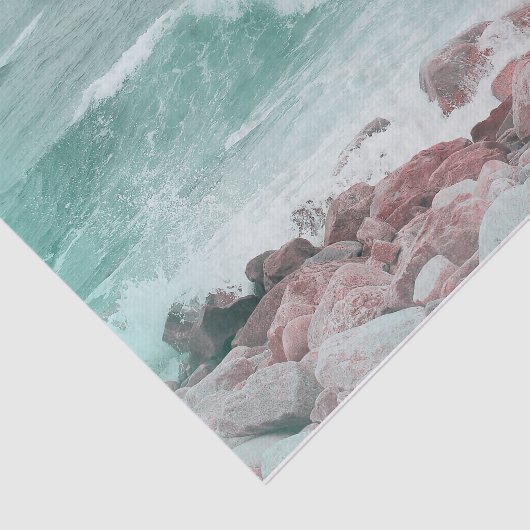 Blauwgroen kuststrookgolven witte neushoorn tissuepapier (Detail)