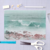 Blauwgroen kuststrookgolven witte neushoorn tissuepapier (Craft)