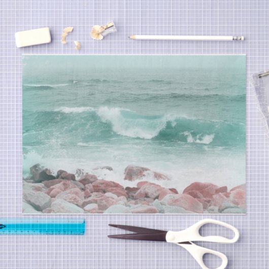 Blauwgroen kuststrookgolven  witte neushoorn tissuepapier (Craft)