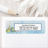 Blauwgroen kustvuurtoren etiket (Insitu)